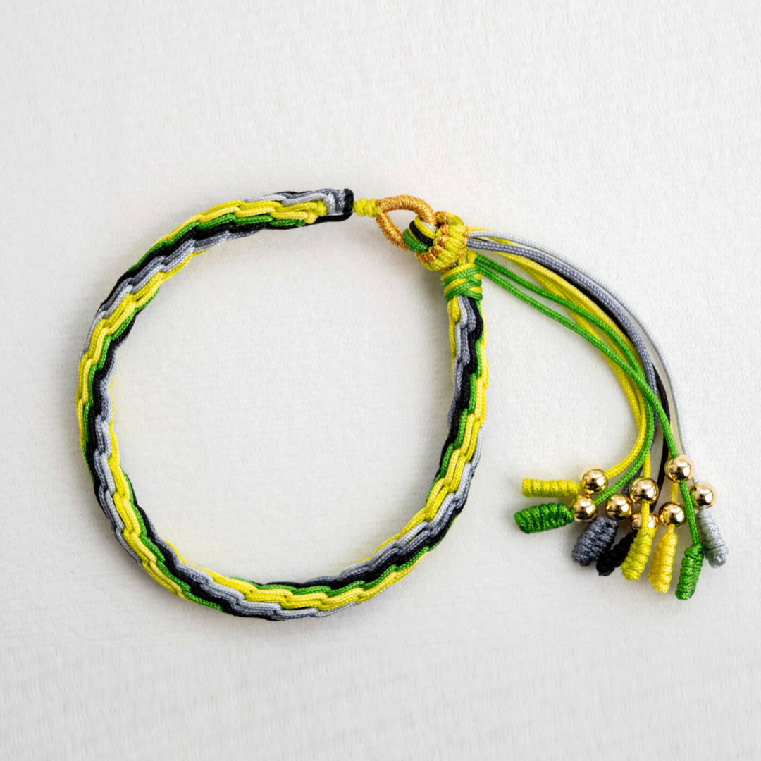 "SUMMER SOLSTICE": Yellow, Green & Grey Handmade Braided Bracelet for Optimism