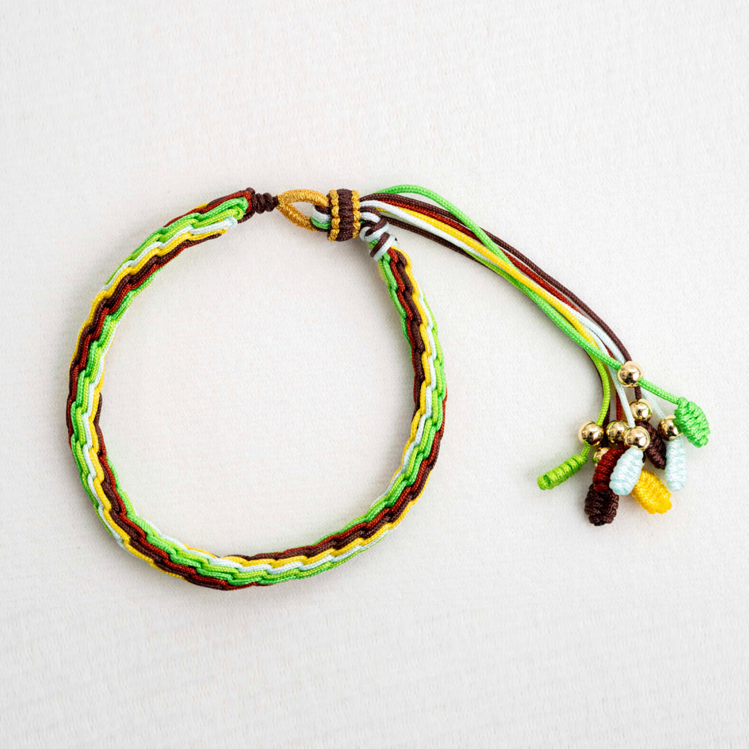 "GRAIN BUDS": Yellow, Green and Brown Handmade Braided Bracelet for Courage