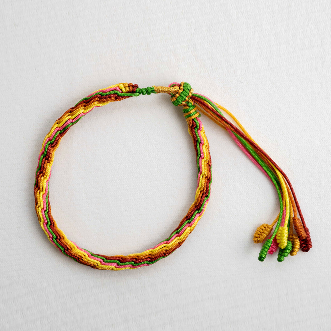 "MAJOR HEAT": Green, Yellow & Brown Handmade Braided Bracelet for Passion