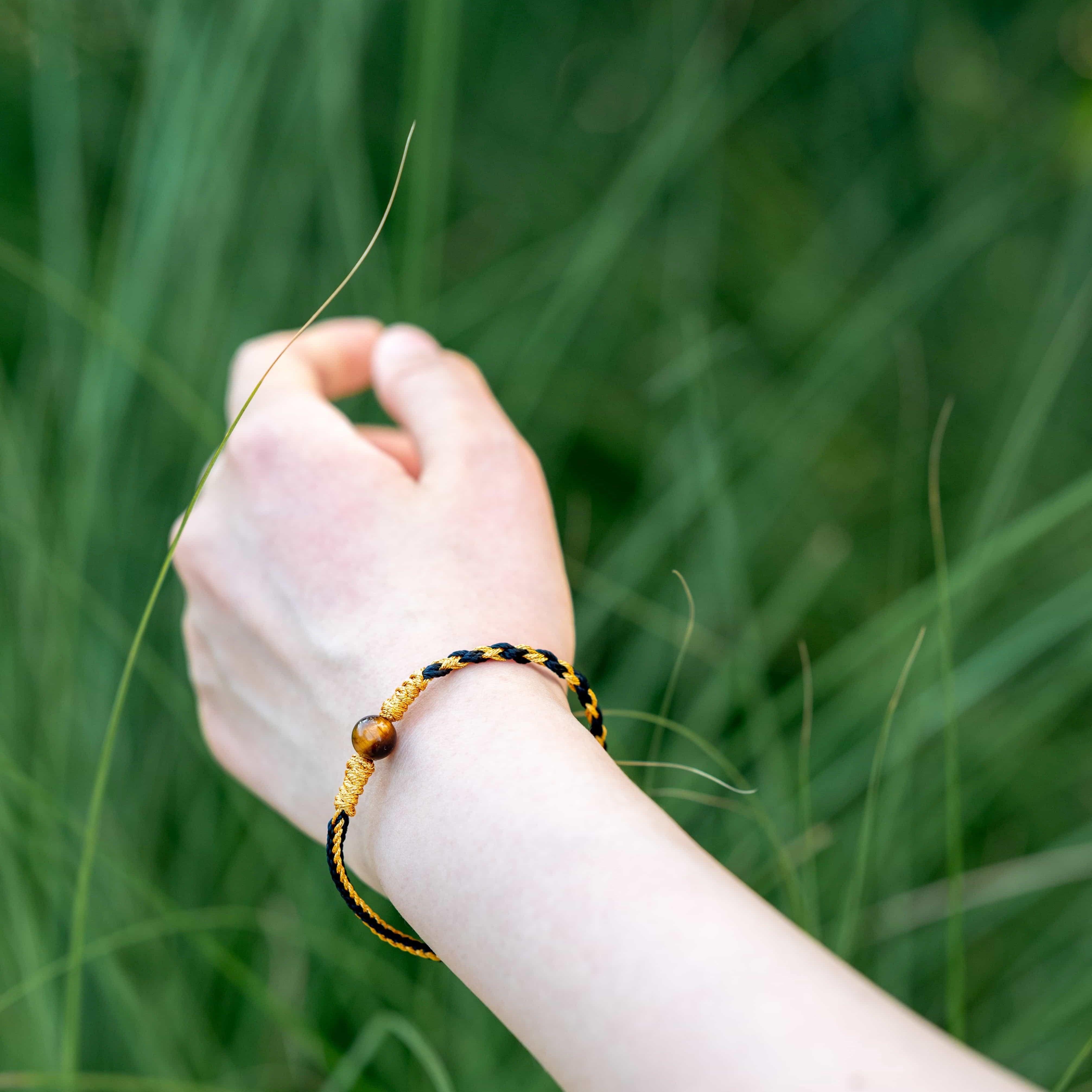 WATER: Tiger's Eye Bead Black & Gold Braided Bracelet