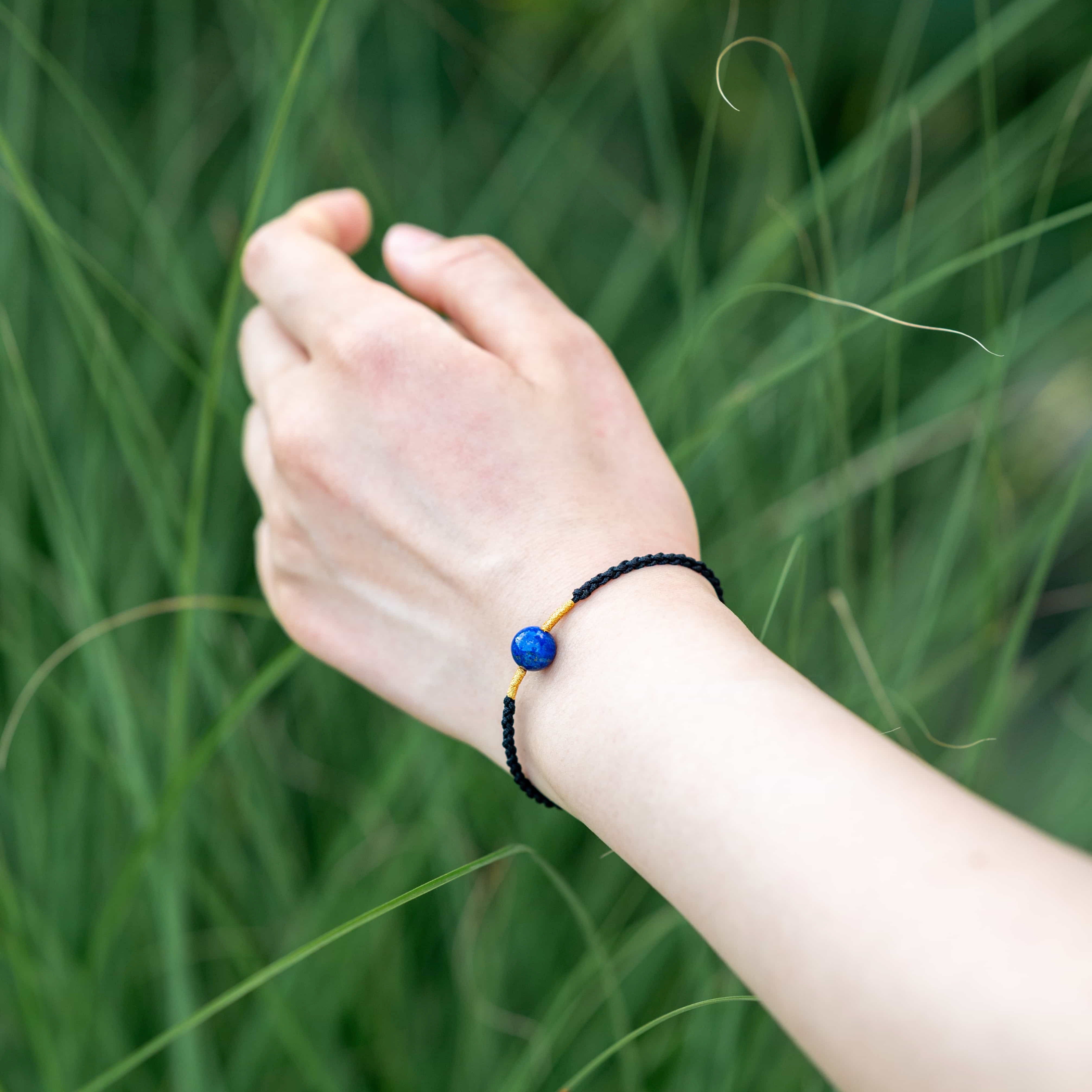 WATER: Lazurite Bead Black & Gold Braided Bracelet