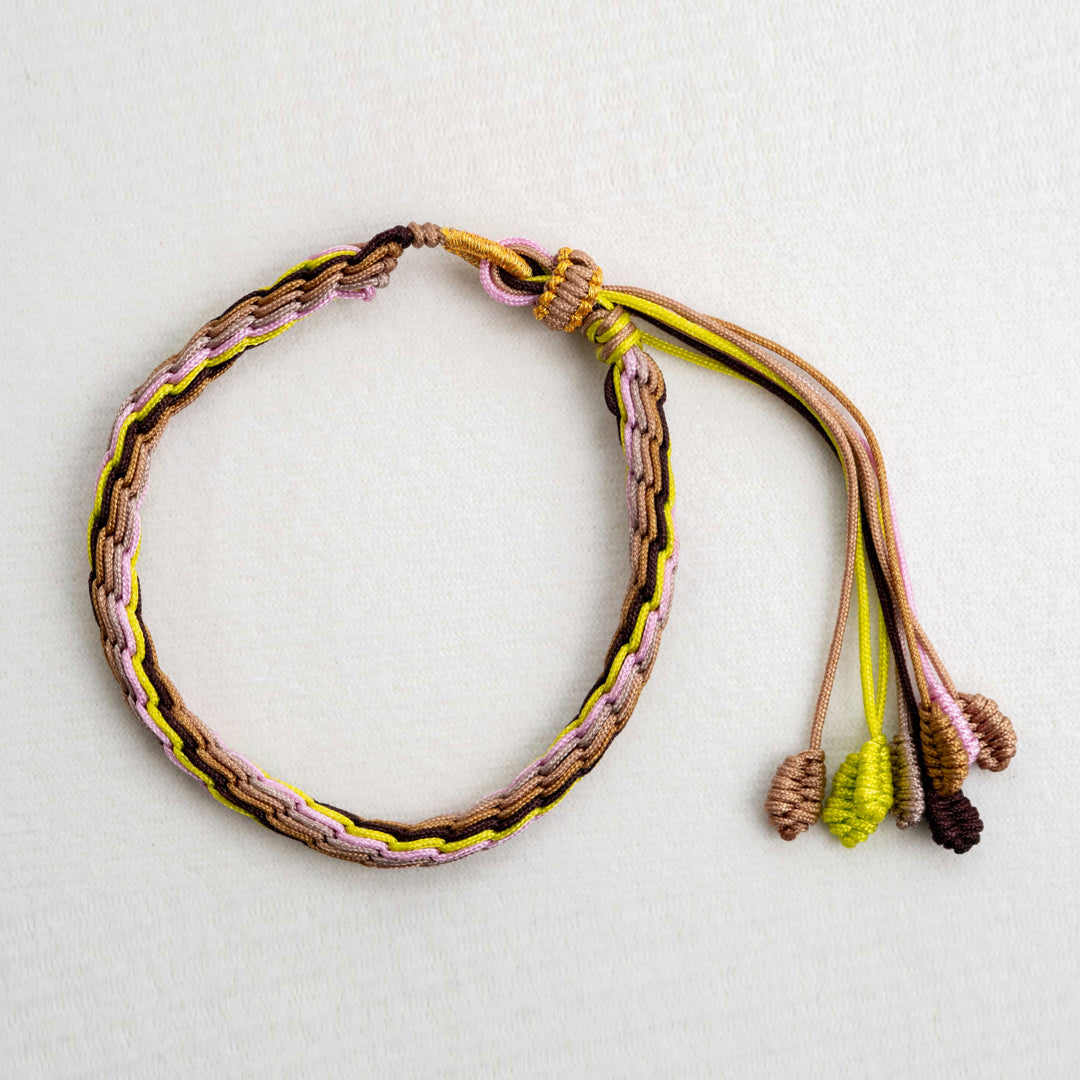 "END OF HEAT": Pink & Brown & Yellow Handmade Braided Bracelet for Harmony