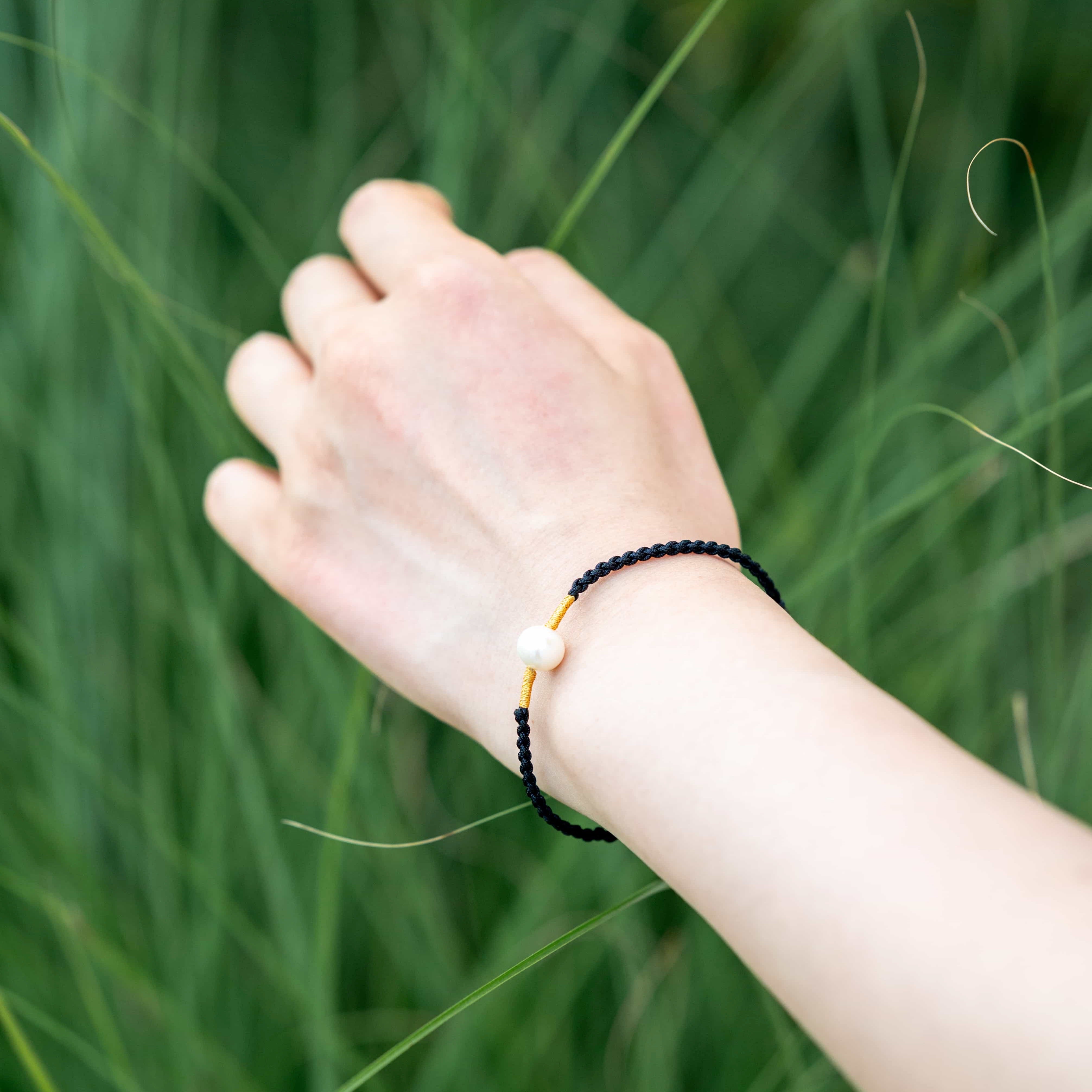 WATER: Pearl Bead Black & Gold Braided Bracelet