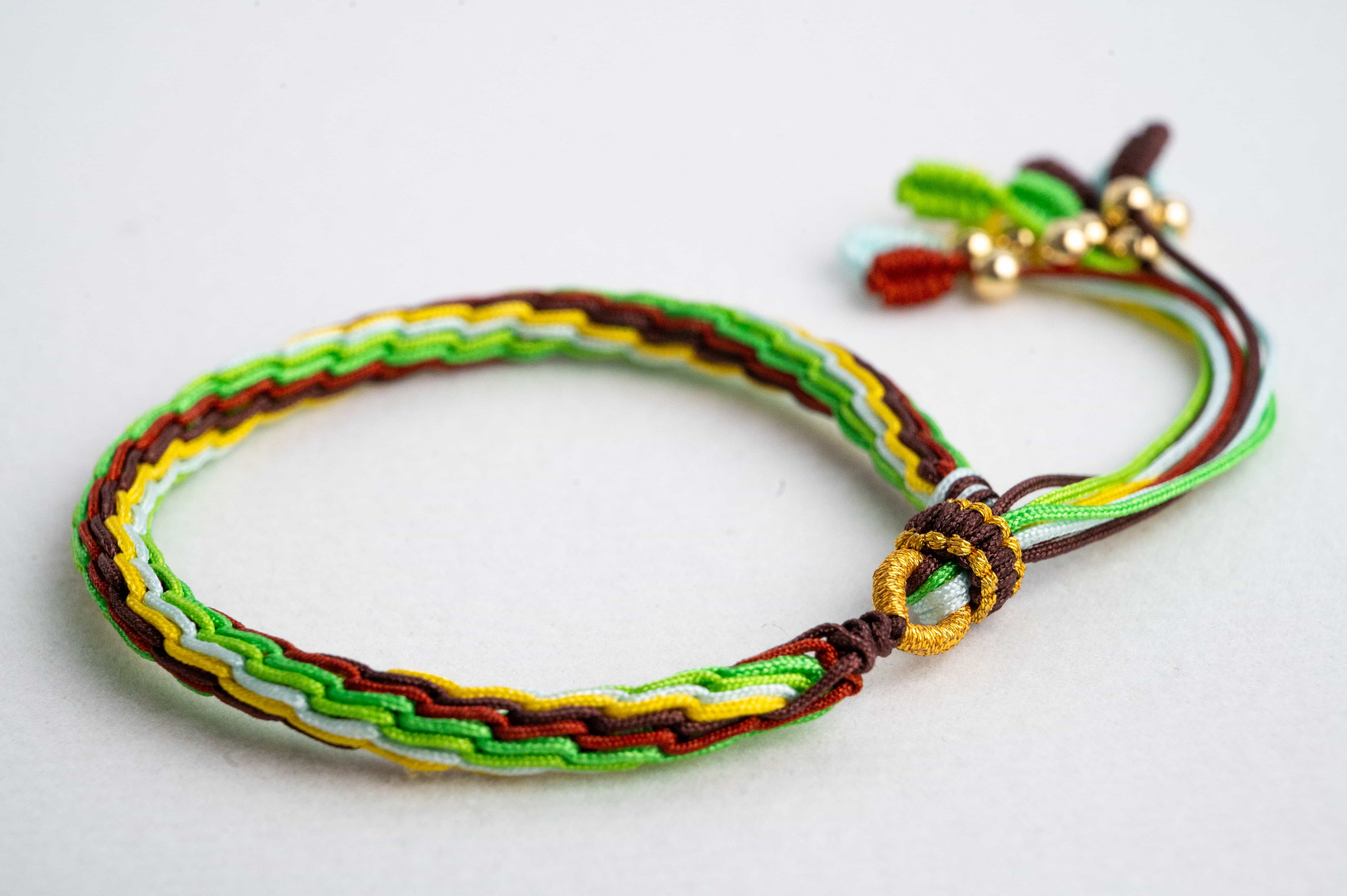 "GRAIN BUDS": Yellow, Green and Brown Handmade Braided Bracelet for Courage