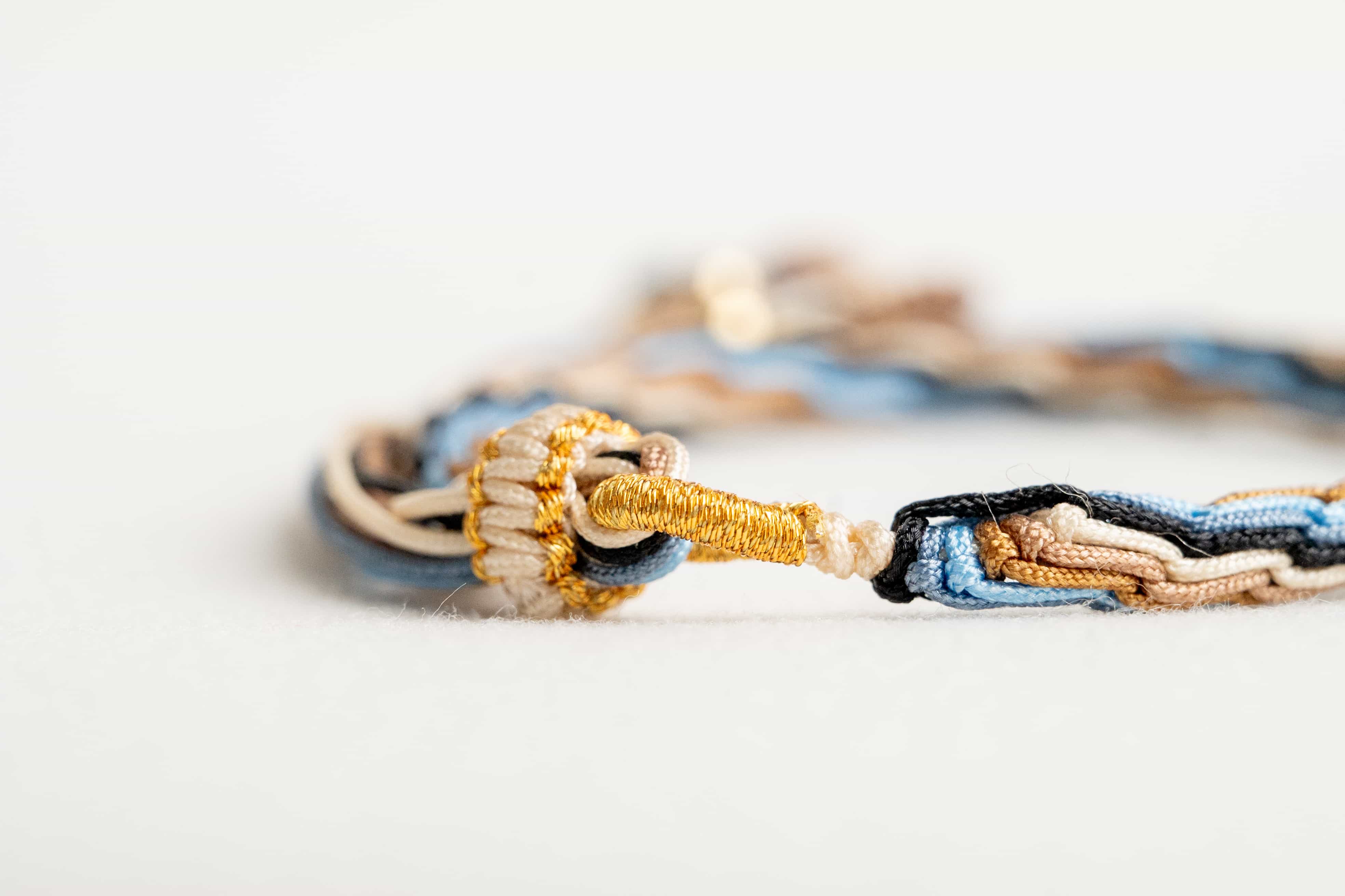 "MINOR SNOW": Brown & Blue Handmade Braided Bracelet for Reconciliation